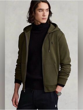 Polo Ralph Lauren Men's M Double Knit Full Zip Hoodie Olive Green